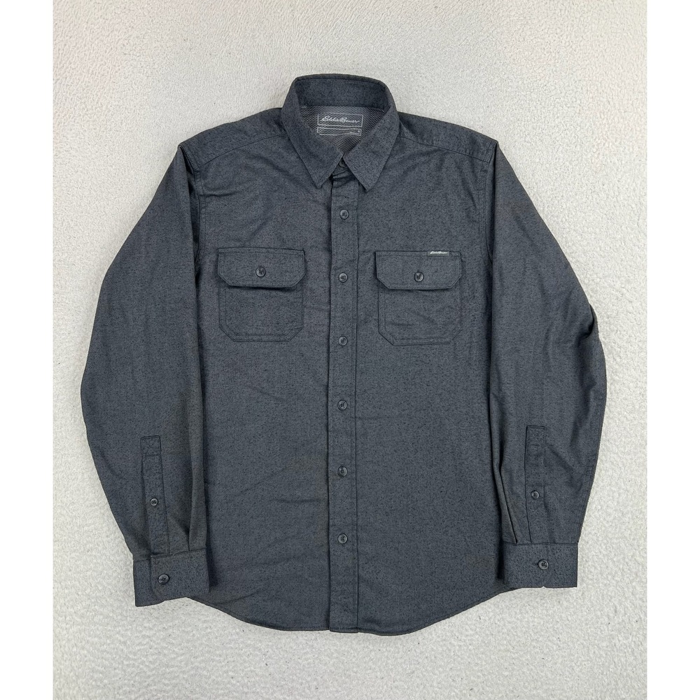 Eddie Bauer Shirt Mens Medium Gray Polyester Twill Long Sleeve Button Up Casual